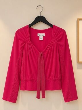 Fuchsia Tie-Neck Blouse